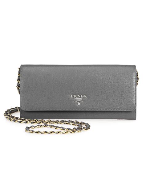 PRADA Saffiano Metal Oro Chain Wallet Marmo